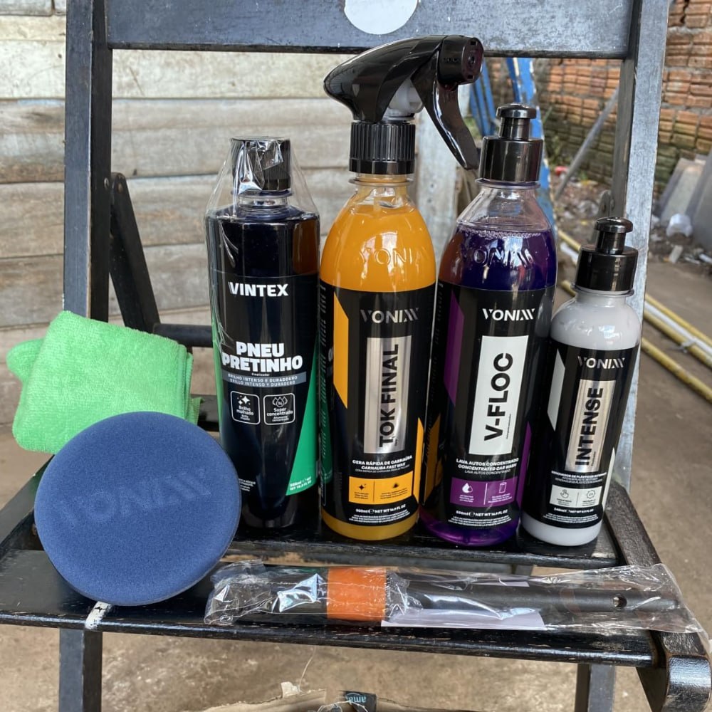 Kit Lavagem Vonixx: Shampoo V-Floc, Cera Tok Final, Intense, Pneu Pretinho Vintex